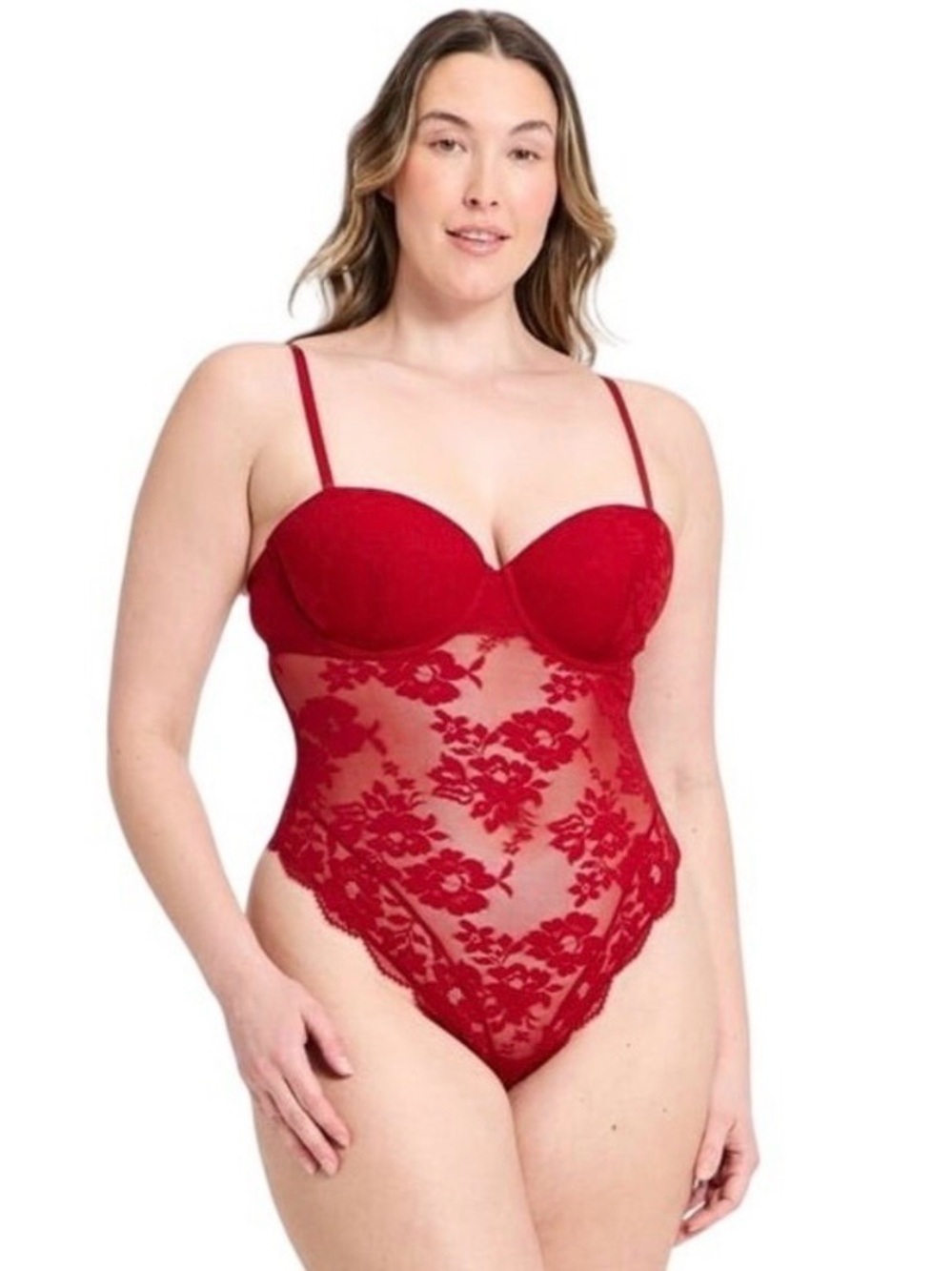 Red Lace Balconette Bodysuit Adjustable Straps